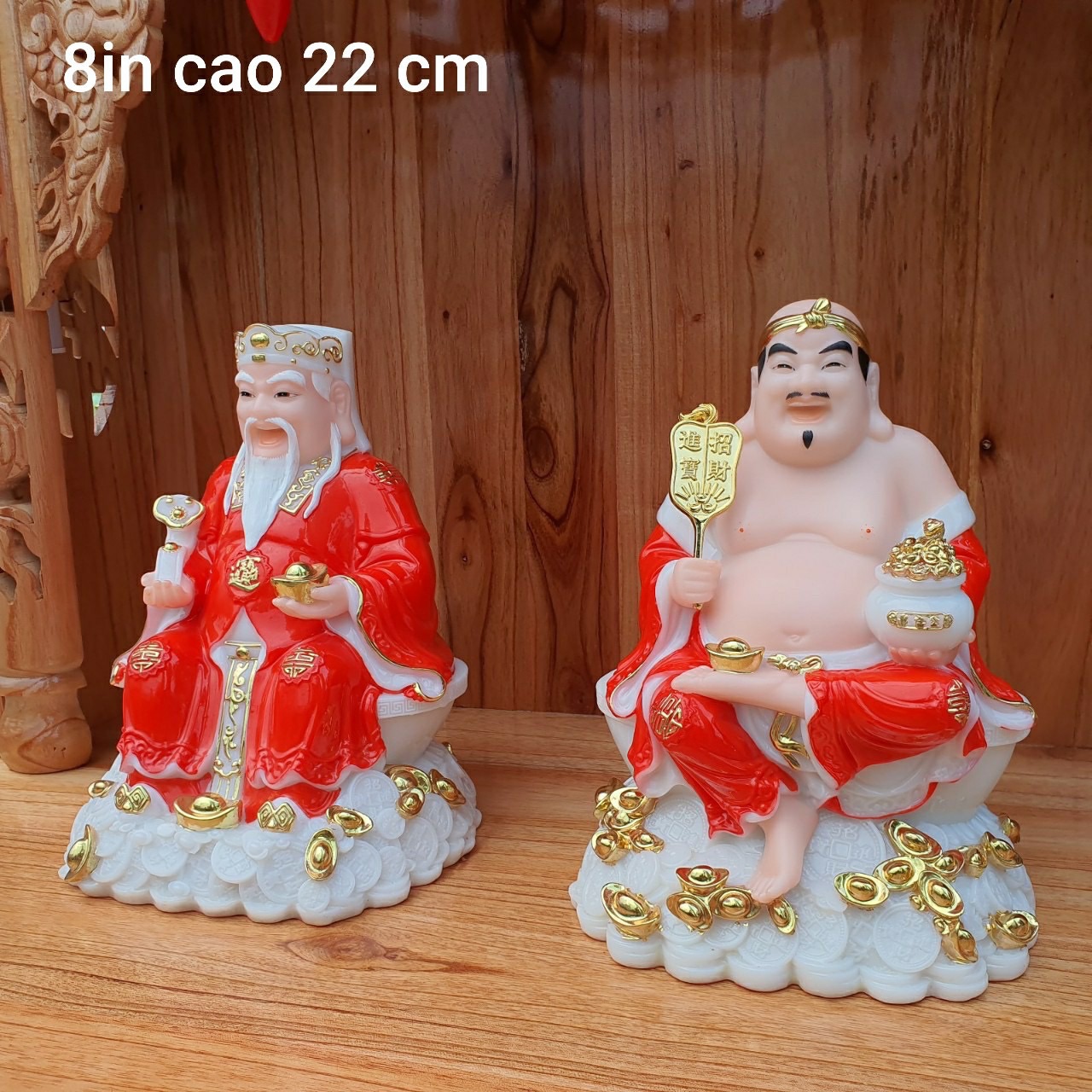 Cặp thần tài ông địa đá 8in cao 22 cm cao cấp