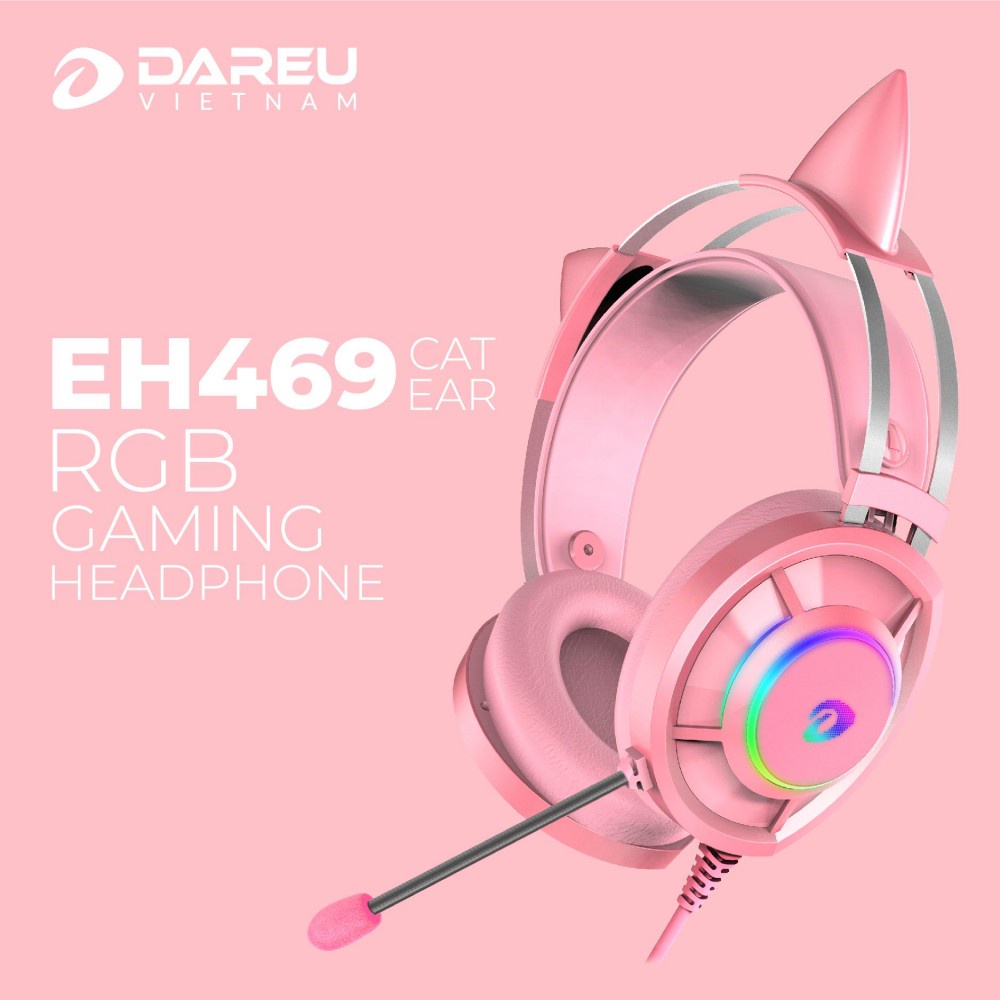Tai Nghe Gaming Dareu Eh469 Queen 7.1 Rgb Led - Hồng Có Kèm Tai Mèo Bexal Du11