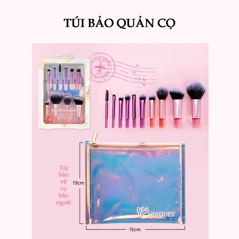 Bộ cọ mini hoàn hảo cho du lịch 10 cây cọ kèm 1 mút RT Real Techniques