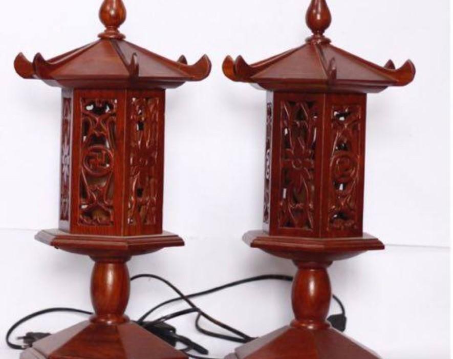Cặp Đèn gỗ hương cao cấp cao 48cm