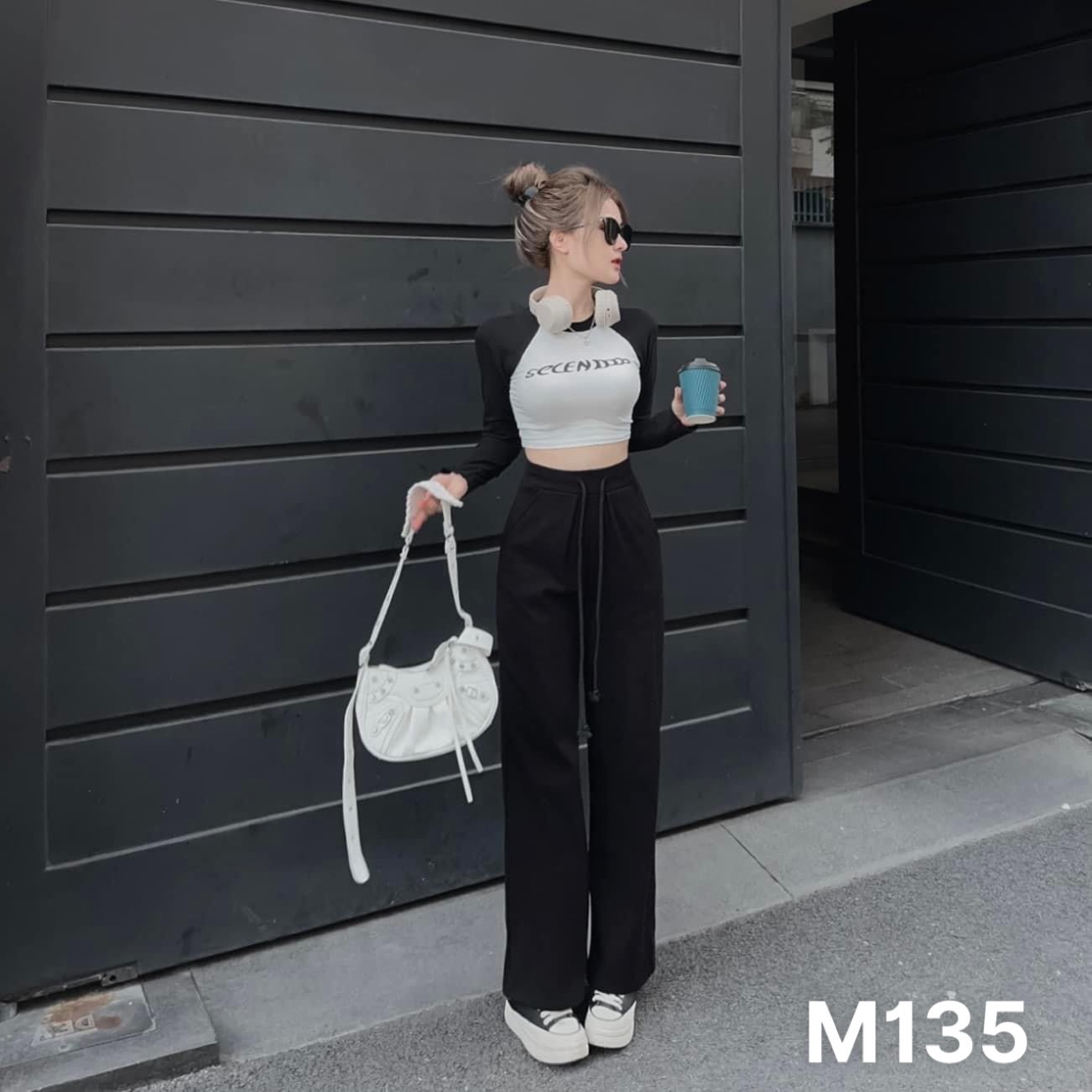 Set áo thun gân phối quần dài vải for M135