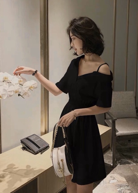 Đầm sm lệch vai 2 màu