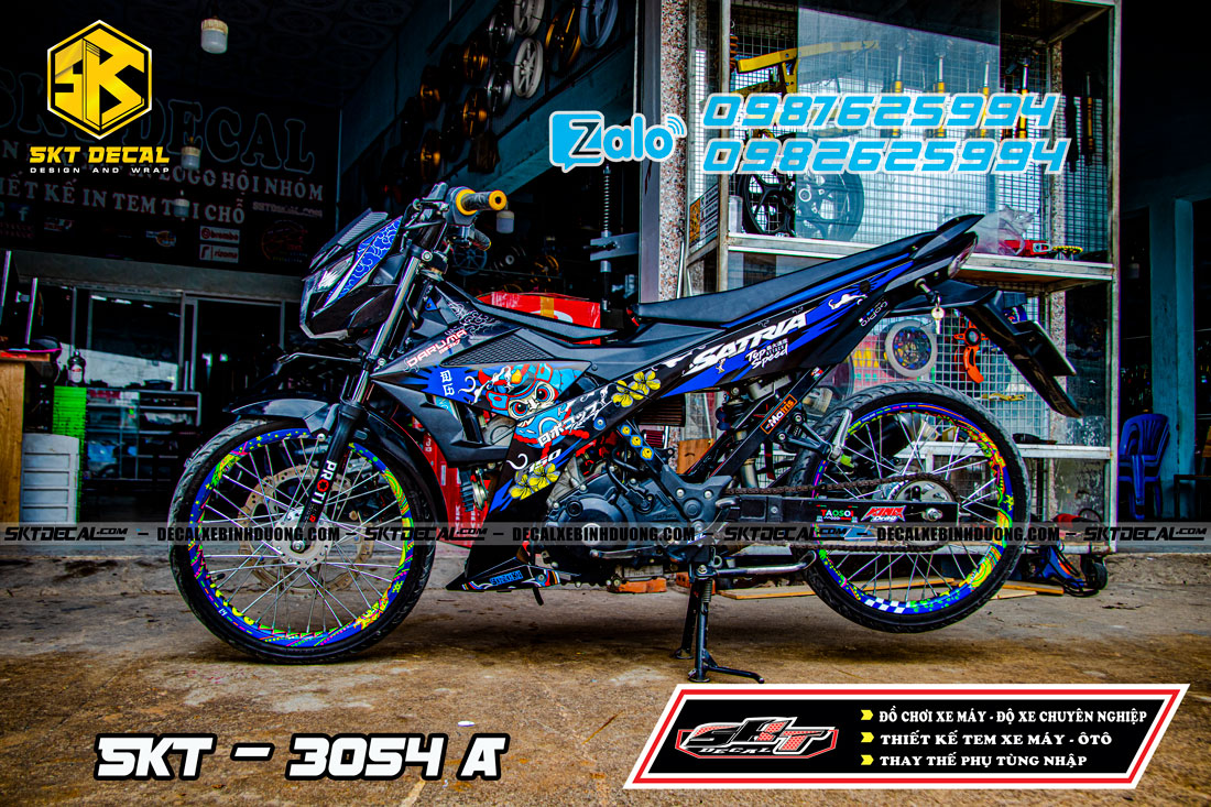 tem rời satria đen xanh samurai