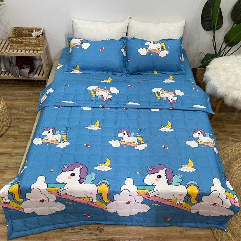Bộ Chăn Ga Gối Cotton Poly - Hình Ngựa Pony Xanh ( 3 Món , 4 Món , 5 Món ) Tiệm Nhà Cá