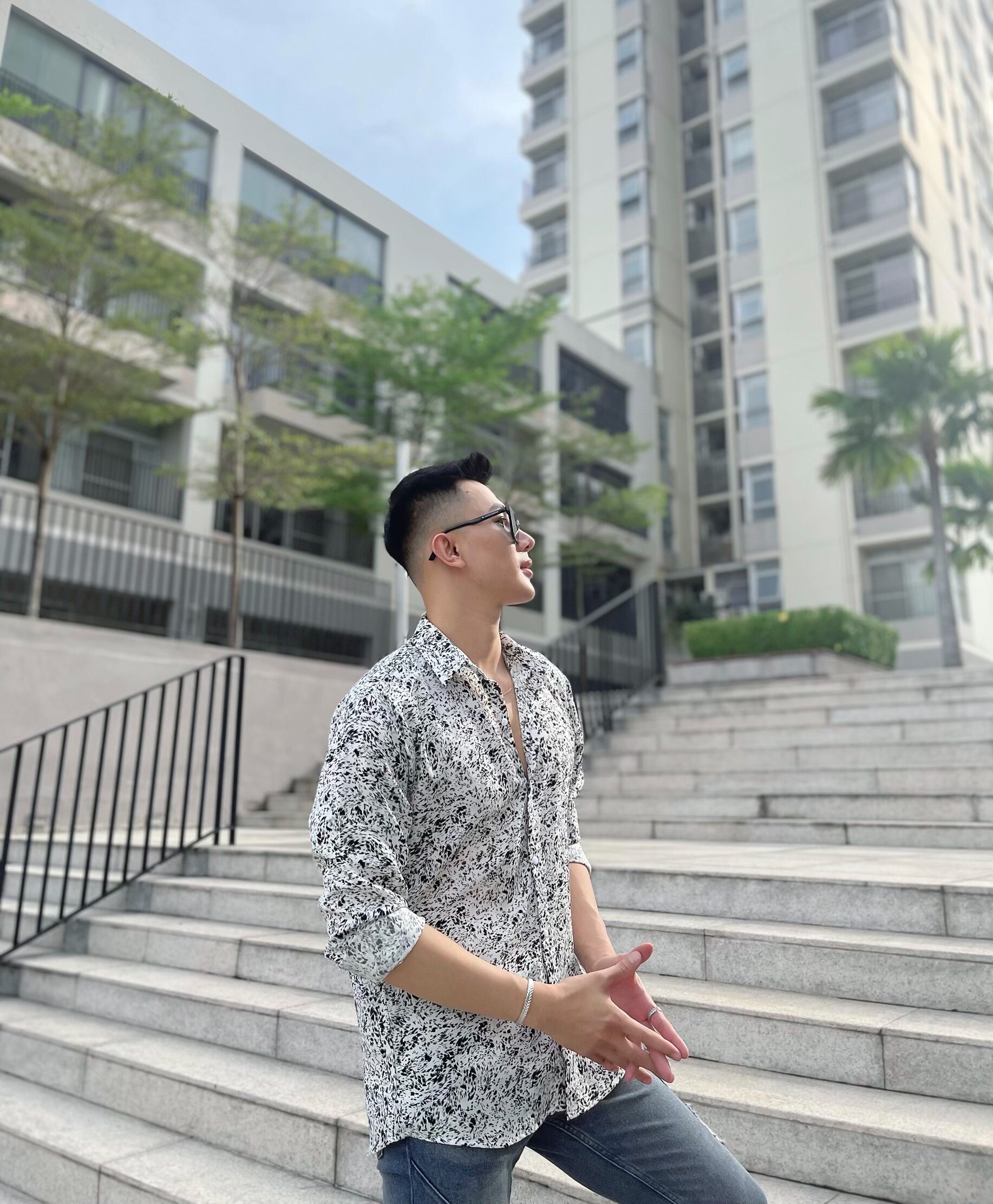 áo sơ mi lụa nam dài tay họa tiết S14