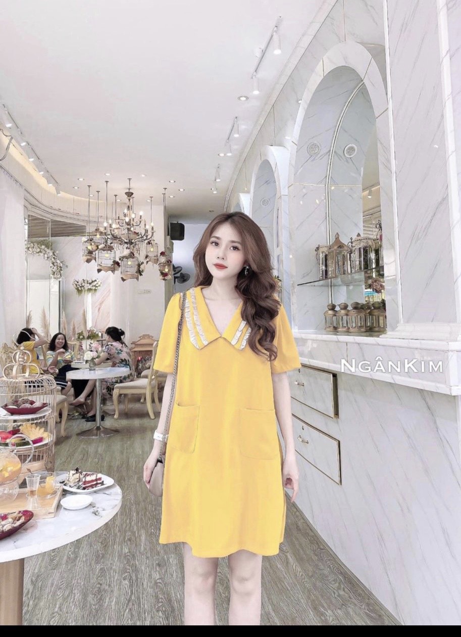 [FREESHIPMAX] VÁY BẦU, ĐẦM BẦU SƠ MI PHA TÚI CỔ PHA REN ĐIỆU ĐÀ CHO BẦU