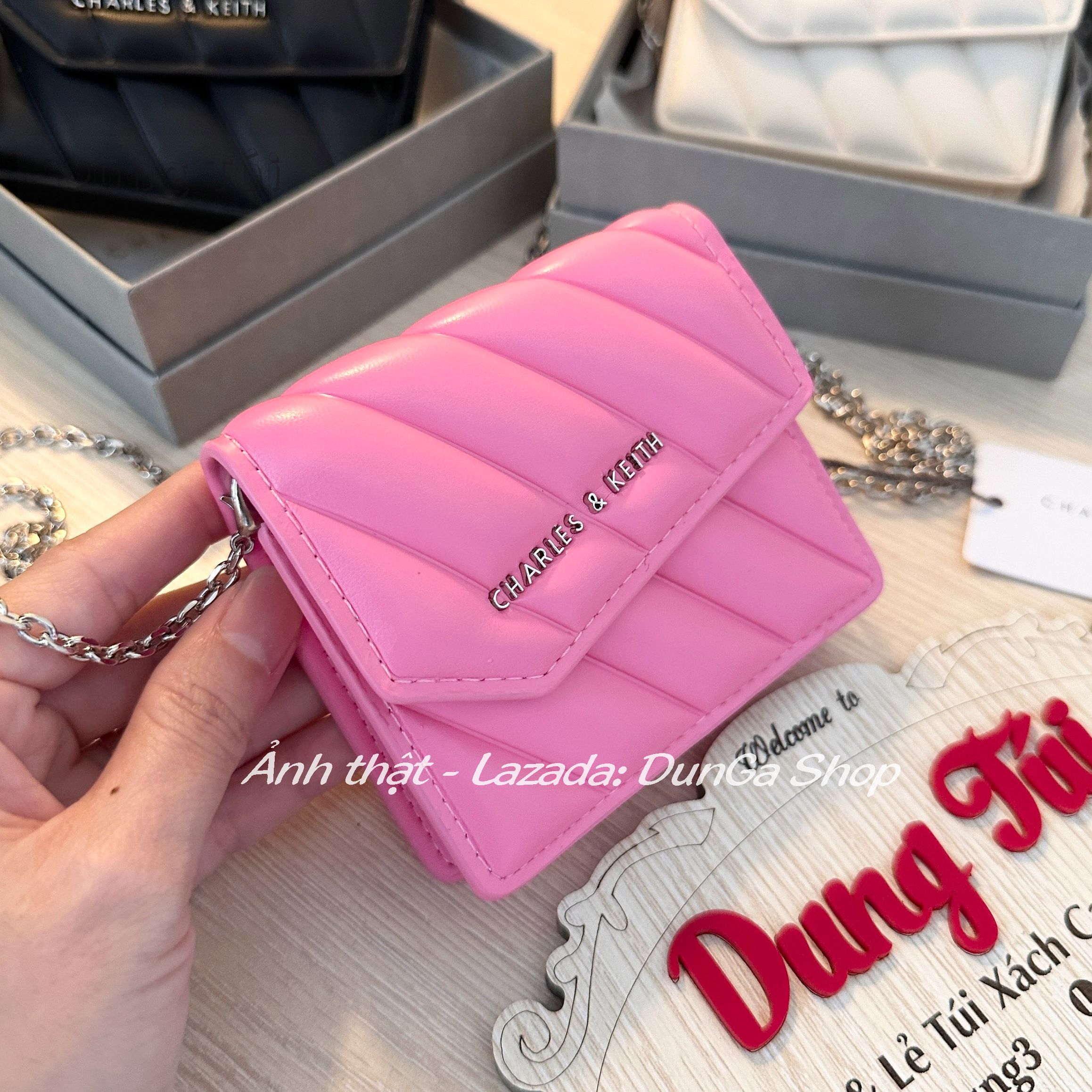 Ví ngắn đựng thẻ size 10 kèm dây đeo chéo da căng mịn đủ màu
