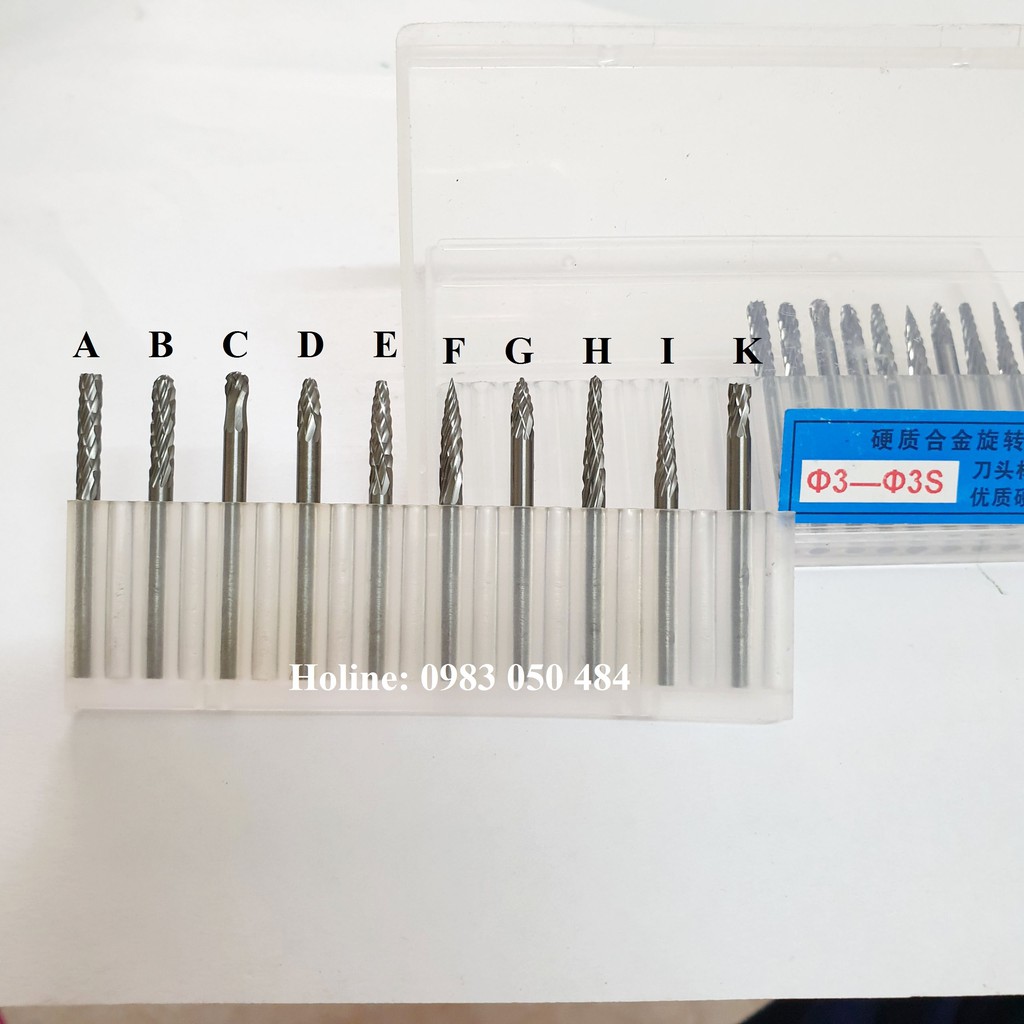 Mũi mài khắc hợp kim trục 3mm đầu 3mm