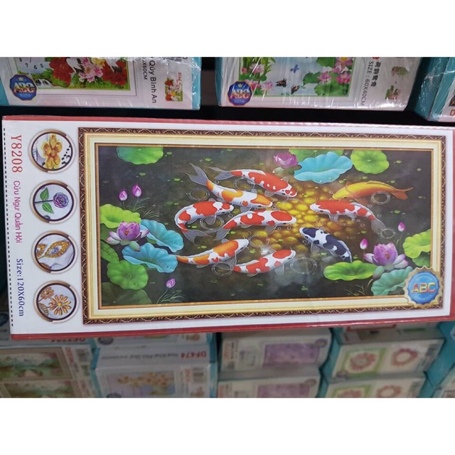 Tranh đính đá Cá Chép Đầm Sen Y8208 - Y8209 (tranh chưa đính đá)