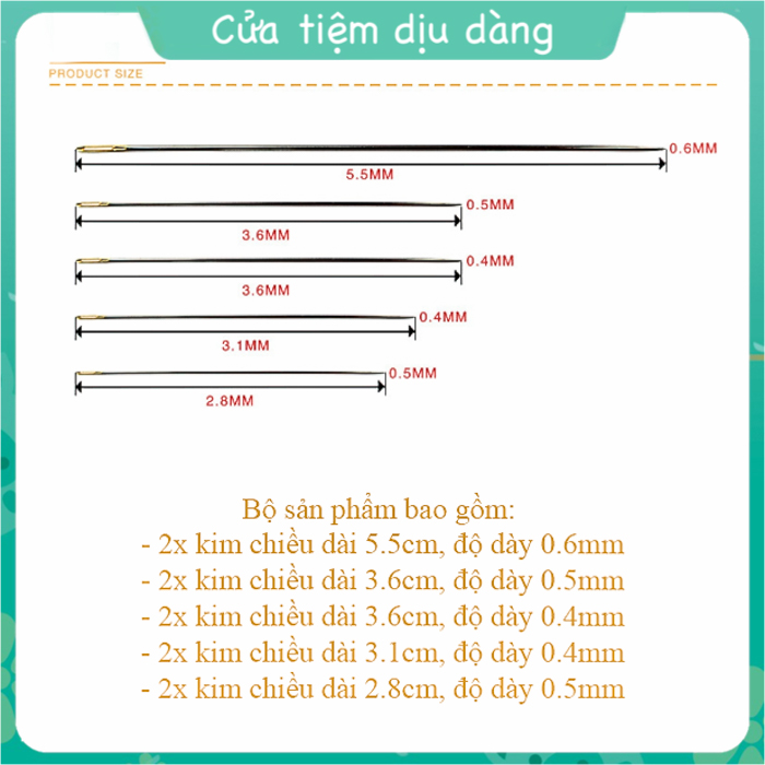 Set kim thêu nhiều cỡ đầu vàng Cherish 10 chiếc