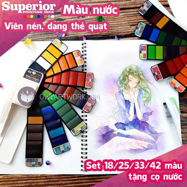 [HCM]Màu Nước Dạng Nén Superior – Set 25 màu