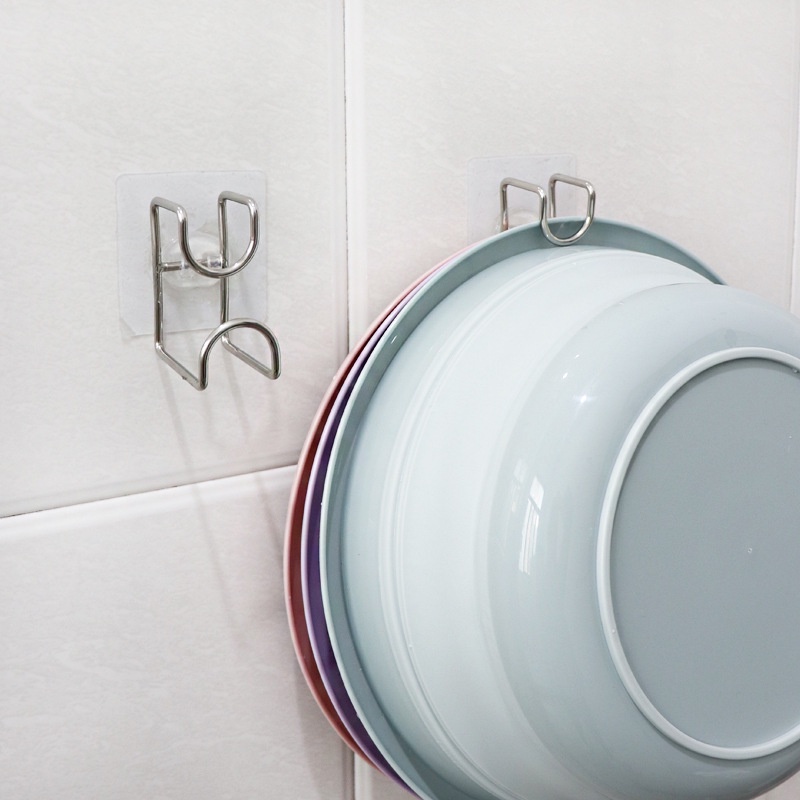 Móc treo inox dán tường treo thau, treo chậu - đồ dùng nhà bếp