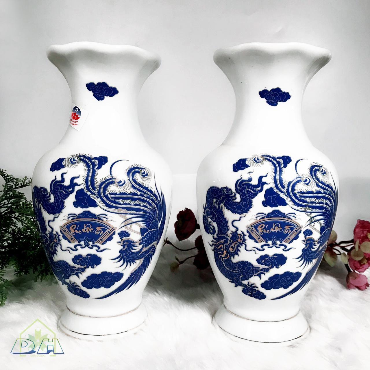 Pair of flower vases - Phuc Loc Tho vases, Bat Trang porcelain, needles 20 cm high