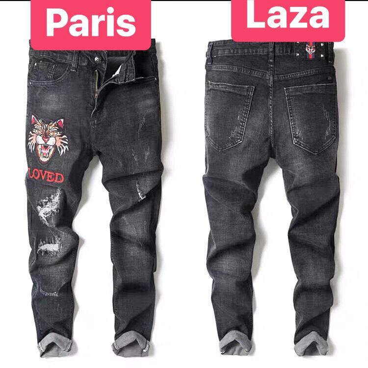 QUẦN JEAN NAM CHẤT BÒ ĐEN THÊU MÈO MẶT TO SÀNH ĐIỆU MẪU MỚI PR-5919 CAO CẤP - PARIS FASHION MỚI