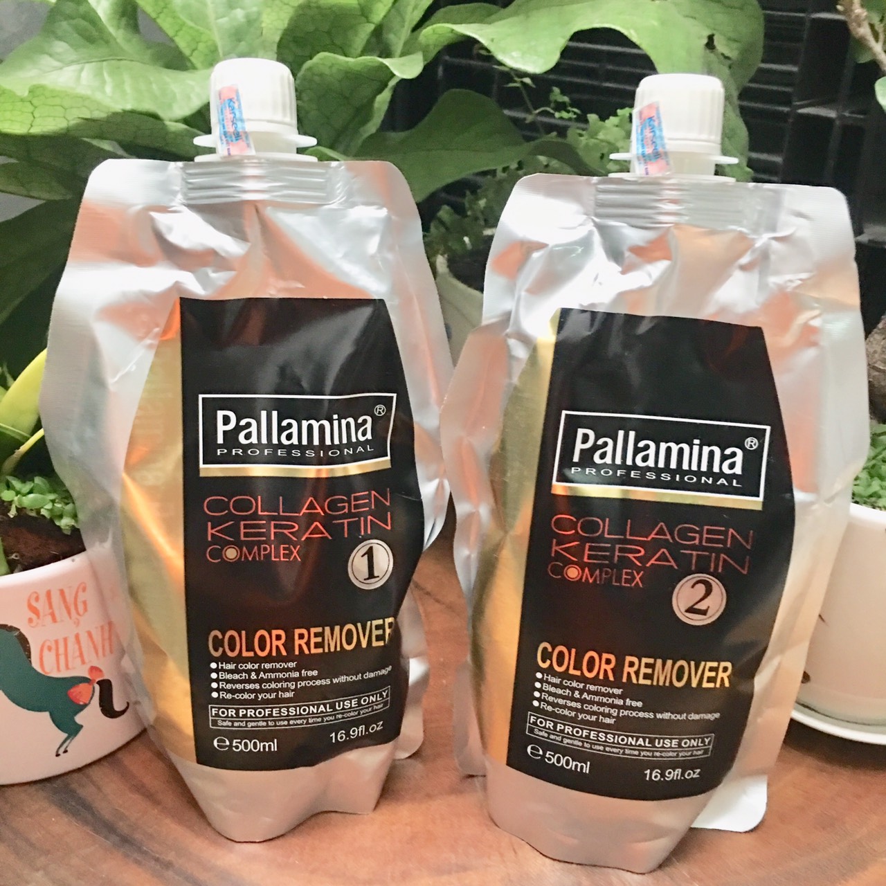 Cặp bóc rửa màu tóc đen đỏ collagen và keratin pallamina ý 500ml x 2