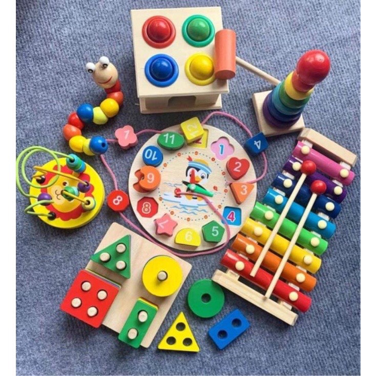 combo Đồ Chơi Gỗ 6 món Cho Bé Từ Sơ Sinh Đến 5 Tuổi