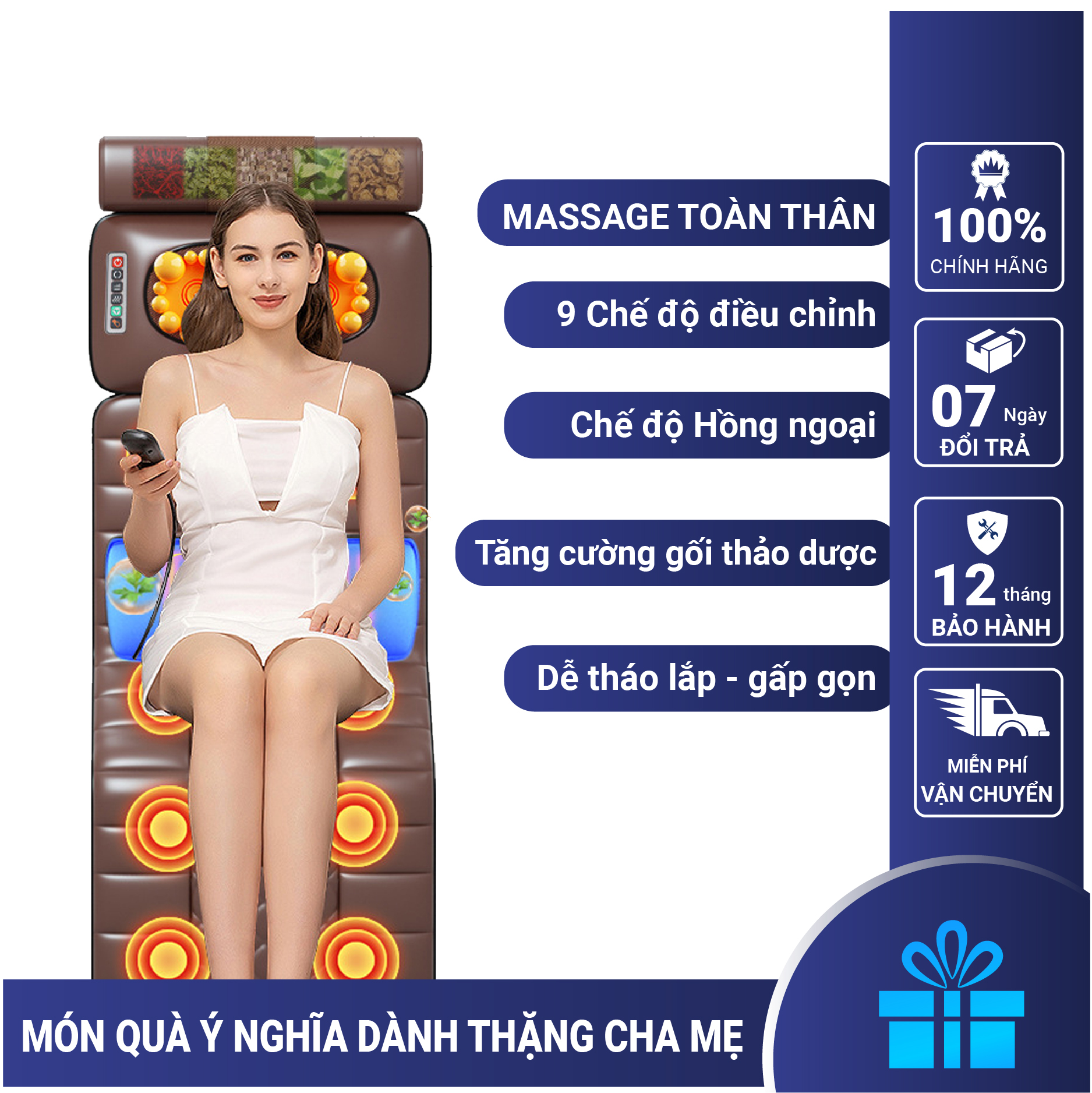 Đệm Massage Toàn Thân Genji A5, Nệm Massage Thảo Dược, Hồng Ngoại Cải Tiến Mới Hồi Phục Cơ Thể