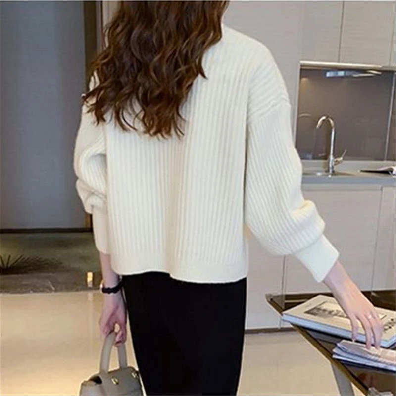 Áo Sơ Mi Len Dệt Kim Cổ Tròn Cúc Mở