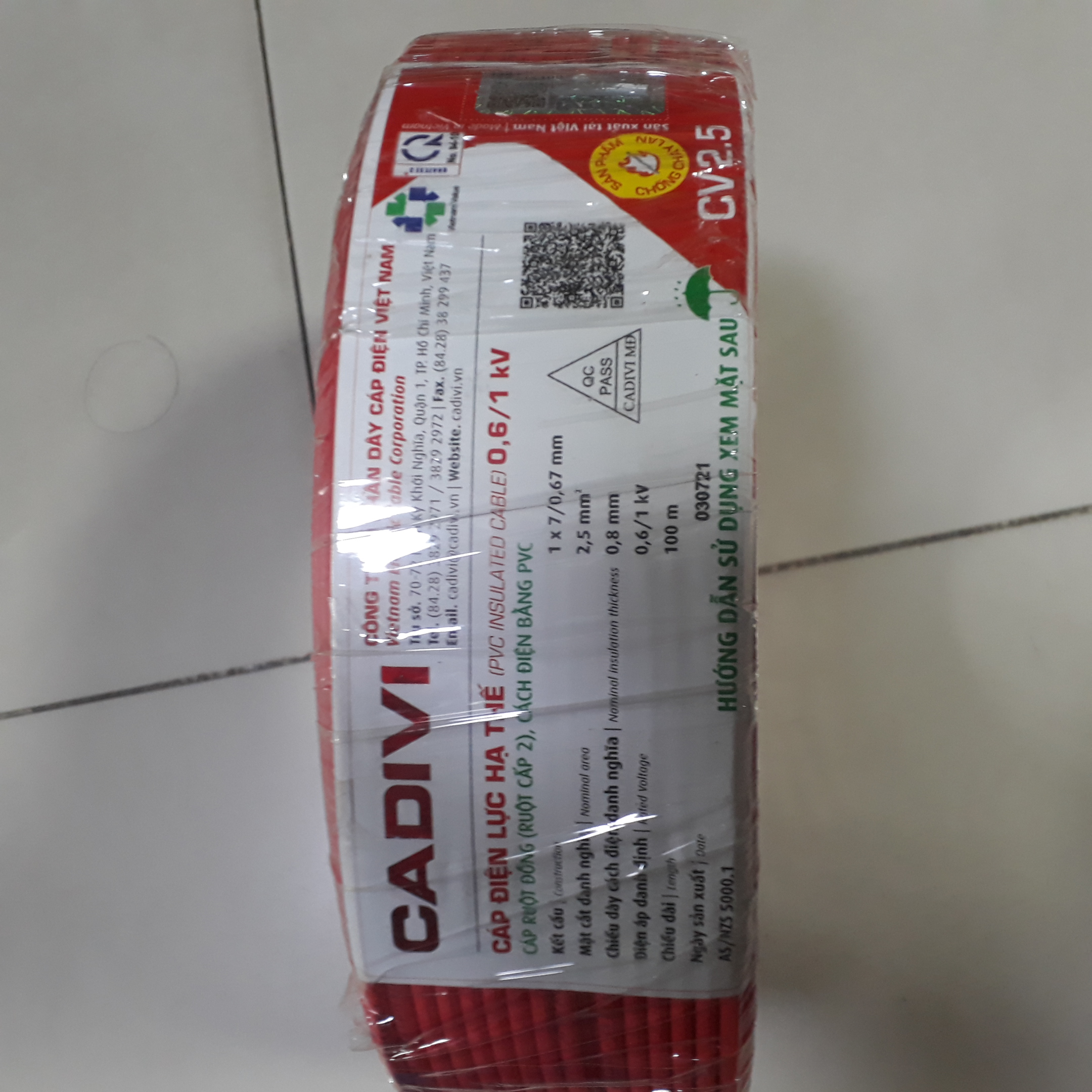 Dây điện đôi cadivi 2x32 cuồn/100m( VCmd 2X1.0mm²) & Cáp 7 sợi CV 2.5