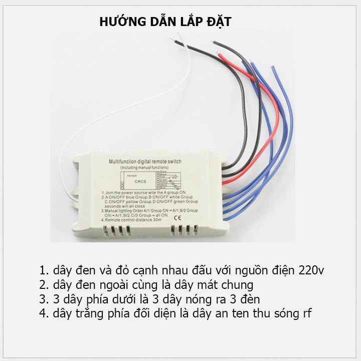 Công tắc điều khiển từ xa  rf 4 cổng (4 kênh 4 đèn)