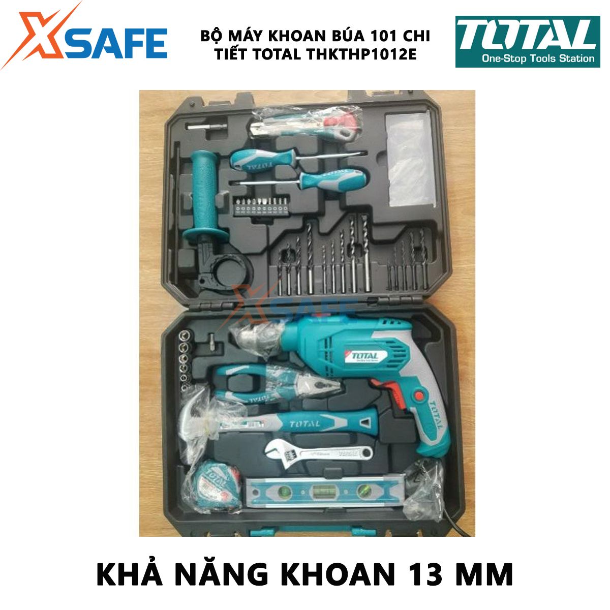 Bộ máy khoan búa 101 món Total THKTHP1012E | Bộ máy khoan búa 101 chi tiết Công suất: 650W Có đảo chiều và điều chỉnh tốc độ dùng để khoan lỗ sâu trên bê tông và các vật liệu cứng