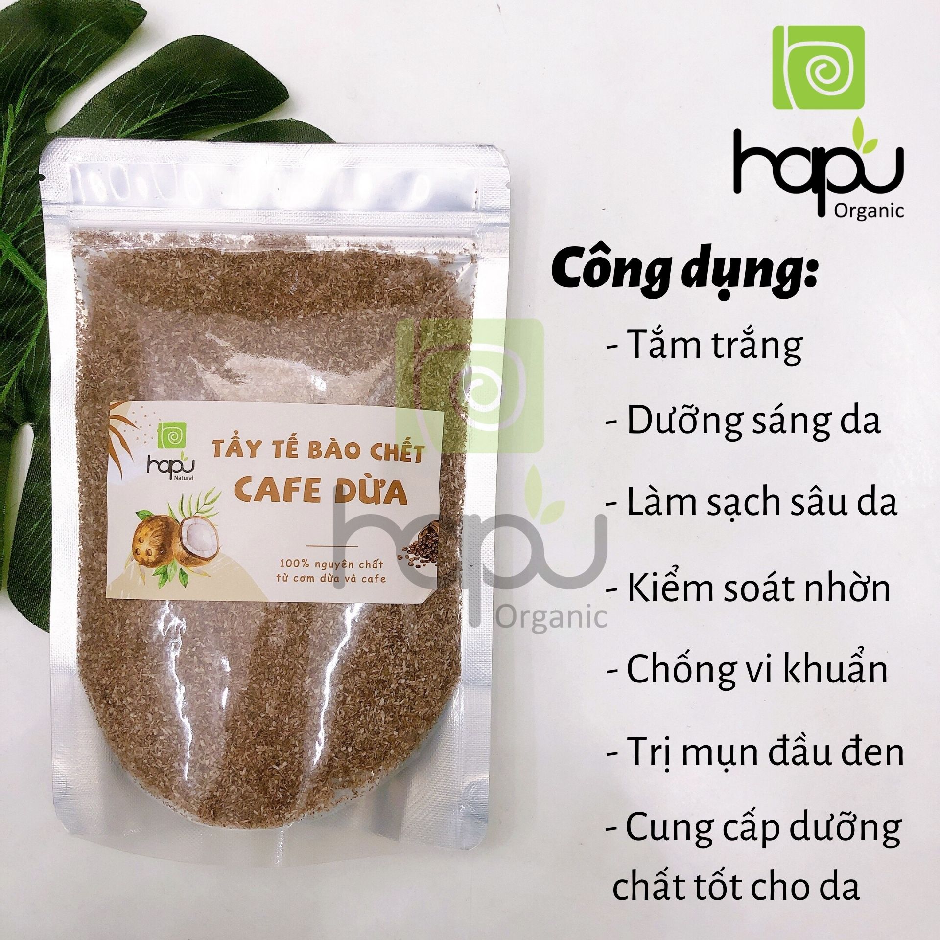 [HCM]Combo Trắng da Bột đậu đỏ Bột cám gạo Bột cà phê dừa HaPu Organic