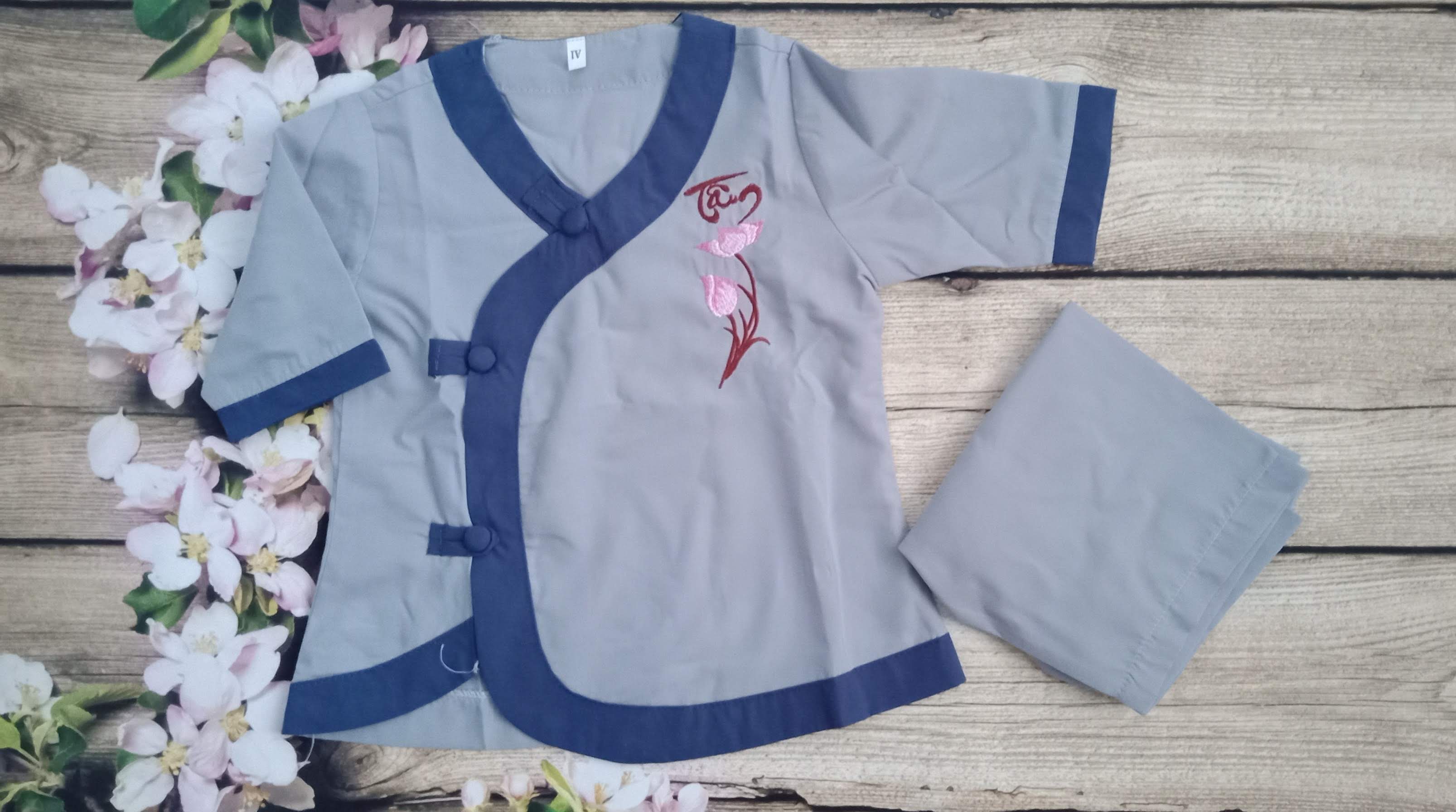 [HCM]Đồ lam đi chùa trẻ em đồ phật tử trẻ em đồ bộ đồ đi chùa bé gái mẫu tim phối