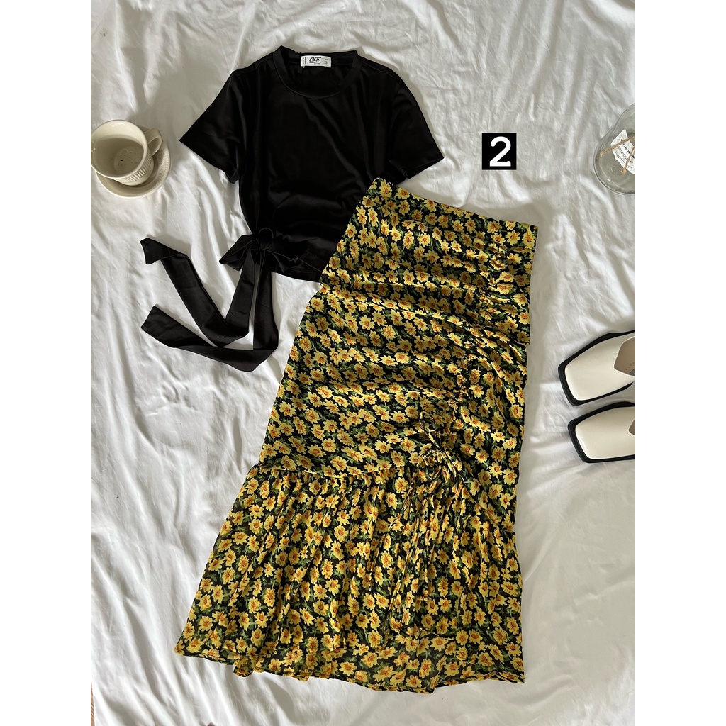 Set áo chân váy hoa voan dây rút 2013