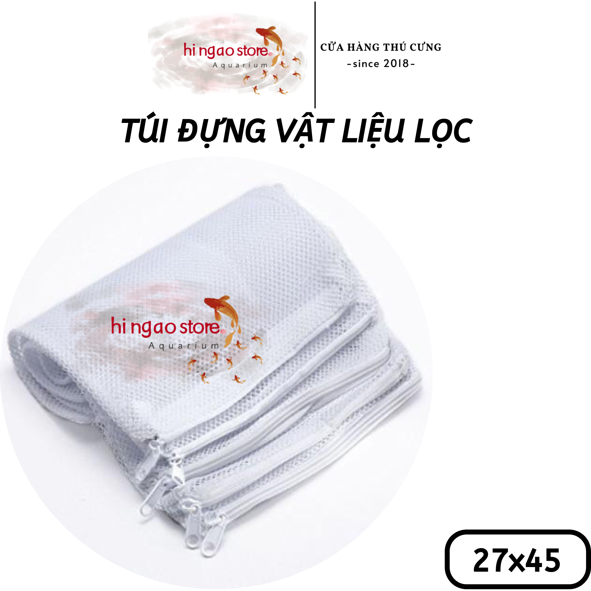 Túi đựng vật liệu lọc hồ cá size 15x20, 20x30, 27x45 - Phụ kiện cá cảnh | Hingaostore.