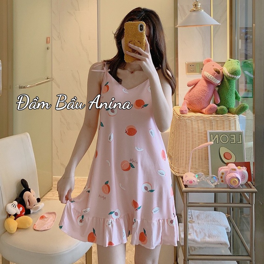 Váy bầu 2 dây dễ thương chất thun mềm mát mặc nhà mặc ngủ tặng kèm bịt mắt VN HT80