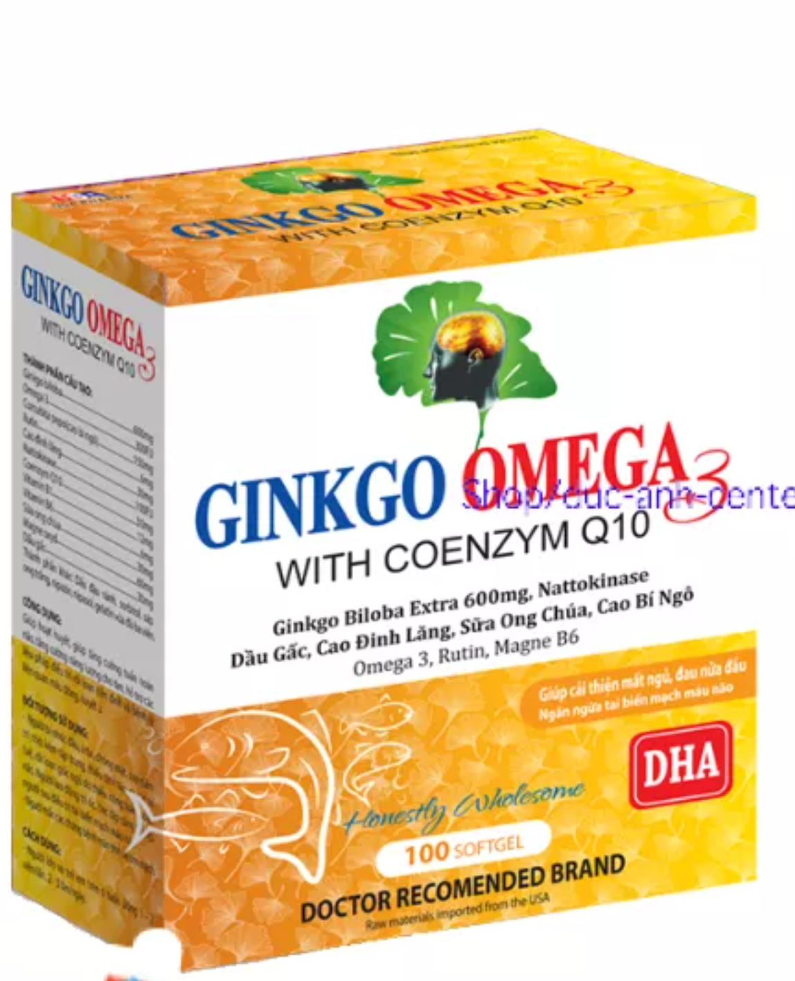 Hoạt huyết dưỡng não ginkgo omega vàng bổ não tăng trí nhớ giúp ngủ ngon , giảm đau đầu hoa mắt chóng mặt hộp 100 viên