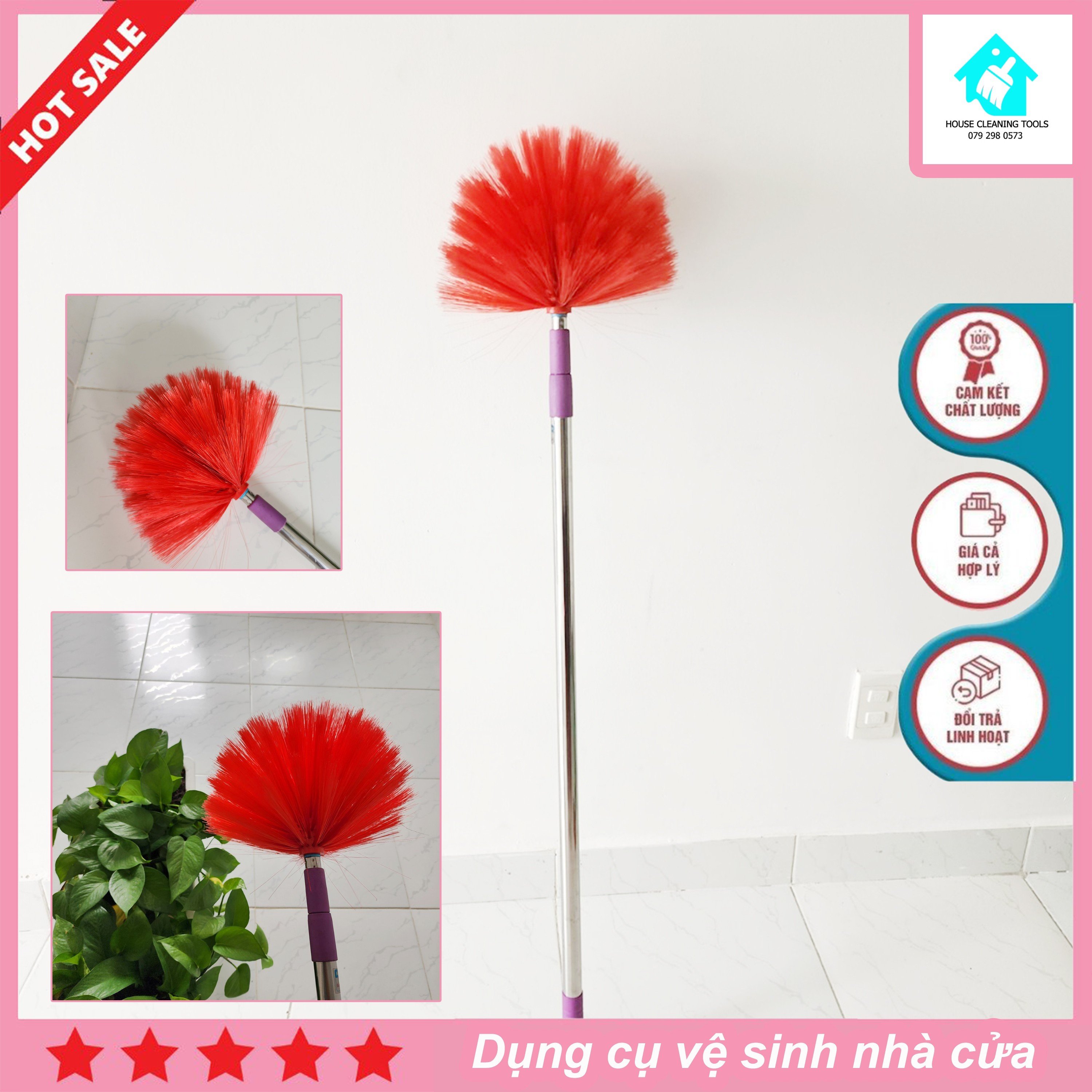 Cây Chổi Quét Mạng Nhện Trần Nhà - Sào Quét Mạng Nhện Dài Từ 110cm