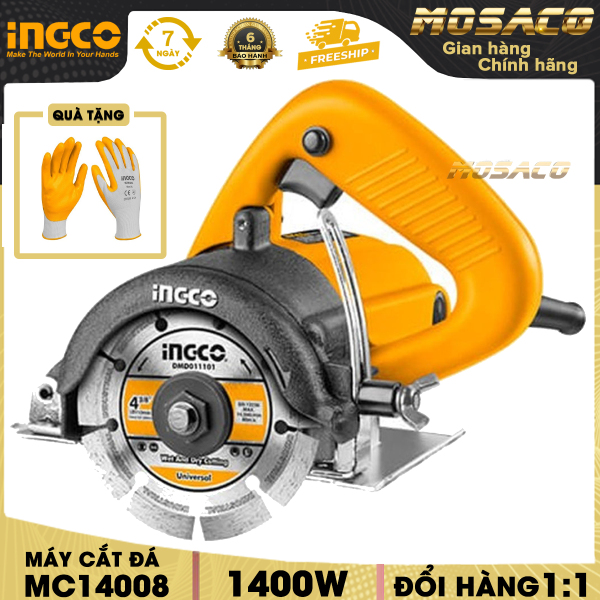 Máy cắt đá INGCO MC14008 1400W.Máy cắt cầm tay bền bỉ được dùng để cắt đá, cắt gạch, granit, đảm bảo hiệu quả và độ chính xác cao khả năng cắt tối đa 34 mm, điều chỉnh cắt sâu - MOSACO
