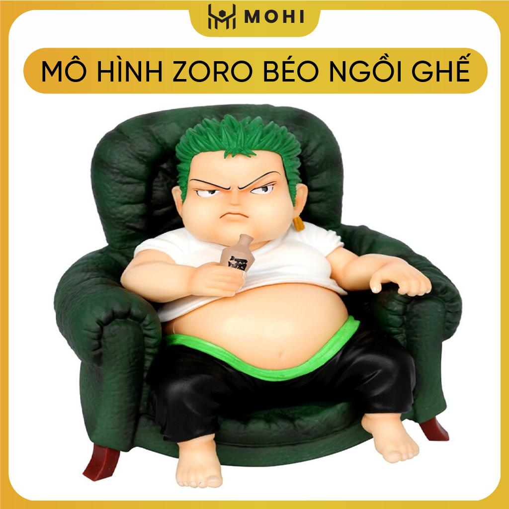 Mô Hình OnePiece zoro béo ngồi ghế - Cao 14.5cm - nặng 650gram + phụ kiện có bình rượu cầm tay - Figure OnePiece - Có Hộp