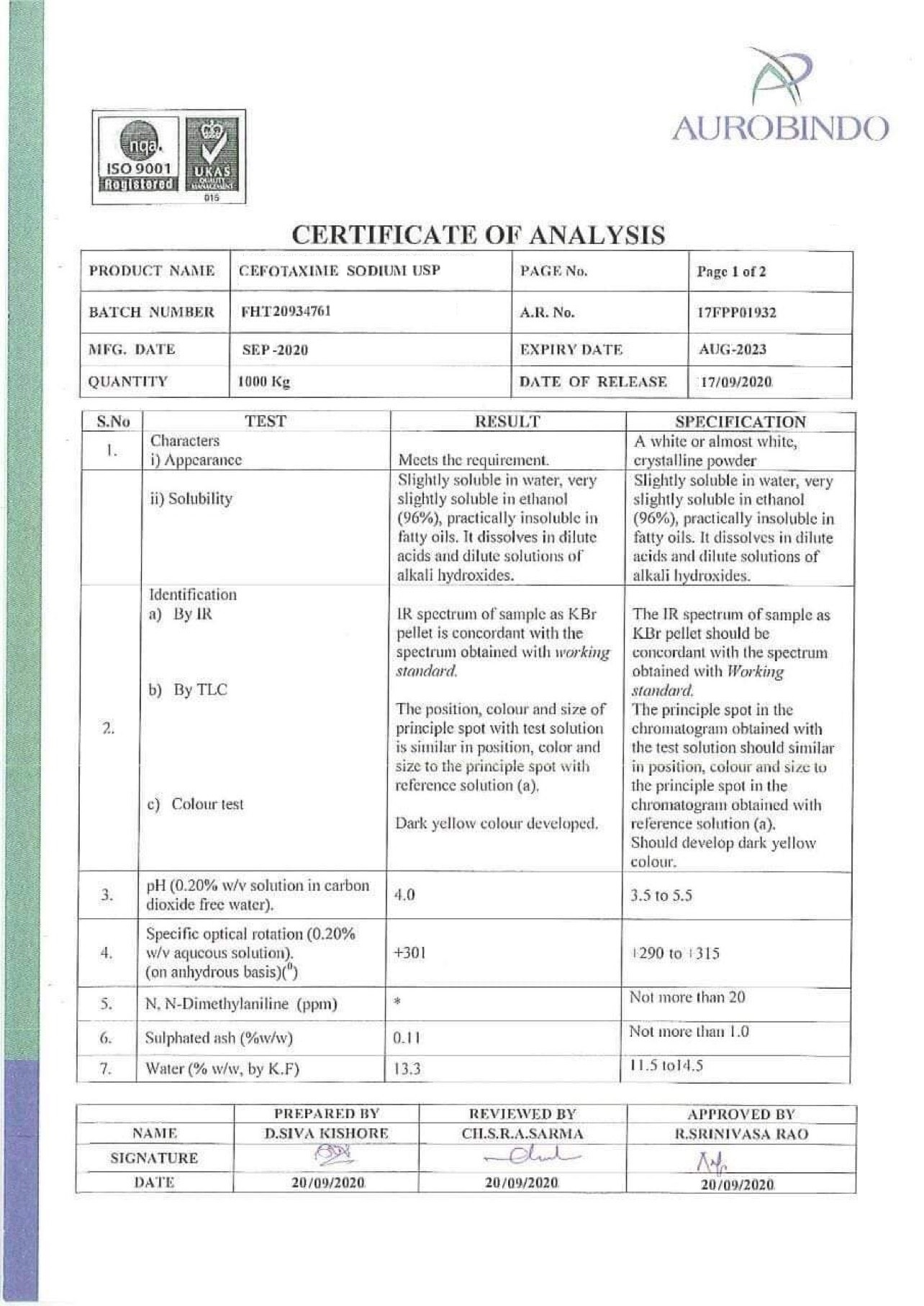 [10KG] Kháng sinh CEFOTAXIME SODIUM 98% AUROBINDO (dùng cho thú y, thủy sản)