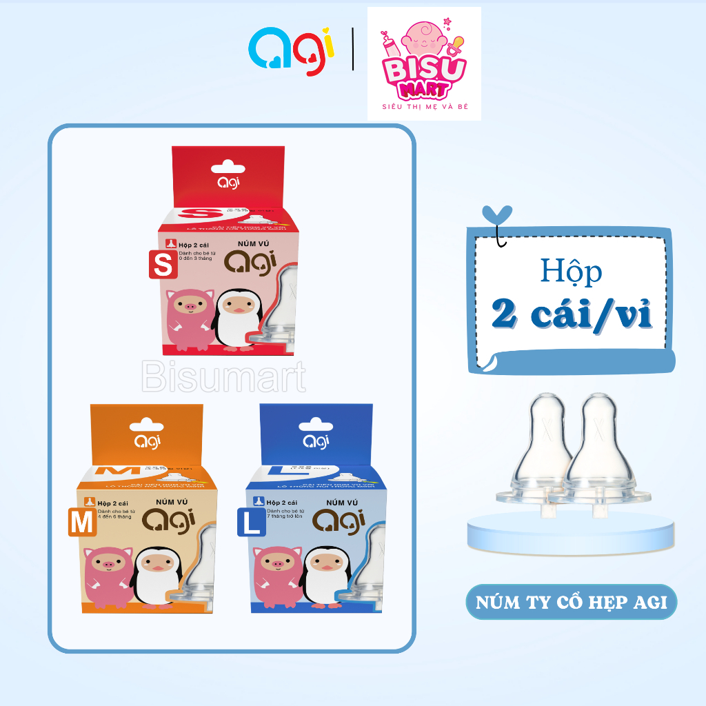 Núm vú bình sữa Agi silicon mềm cổ hẹp size S M L