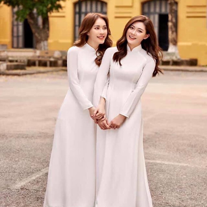 Áo dài lụa trắng 4 tà cao cấp - Áo dài Mộc Lâm - AD07