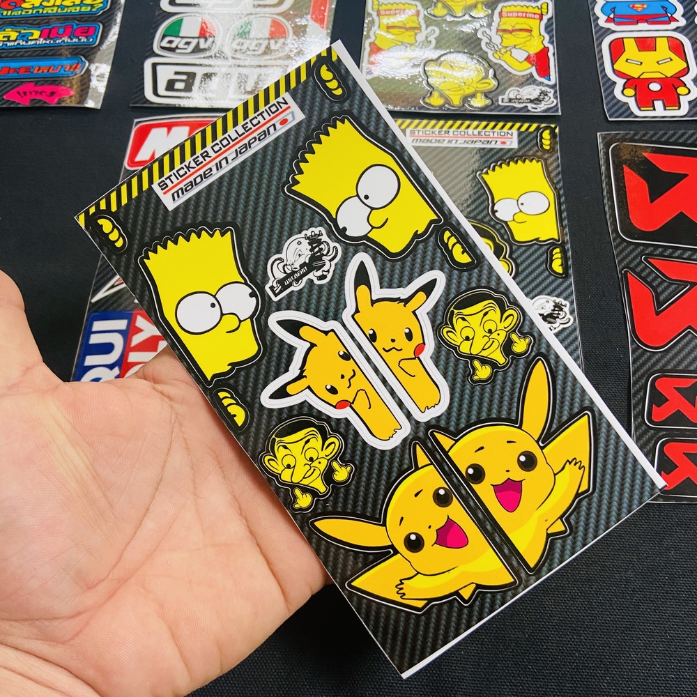 Bộ tem nền CARBON mẫu PIKACHU nhiều STICKER LOGO dán trang trí xe máy, laptop, ốp lưng điện thoại, nón bảo hiểm siêu dễ thương