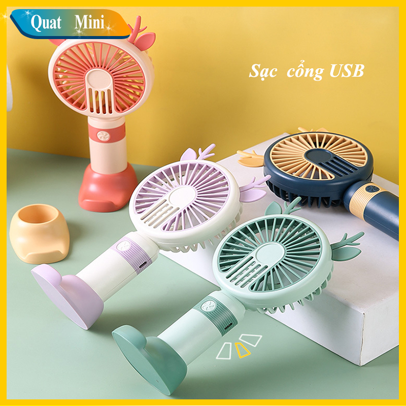 quạt cầm tay tích điện mini 2 tốc độ mạnh,có đèn led