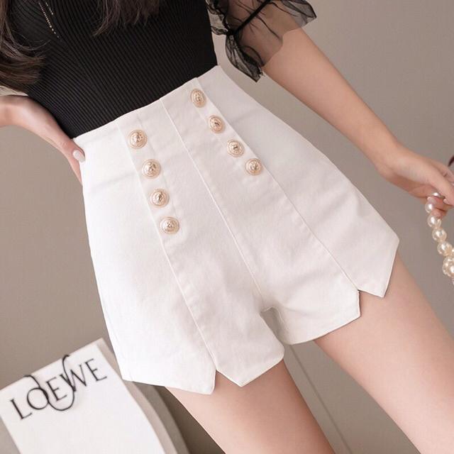 Quần Short nữ kaki 8 nút xẻ đùi Basic lưng cao chất kaki mềm mịn hàng chuẩn shop