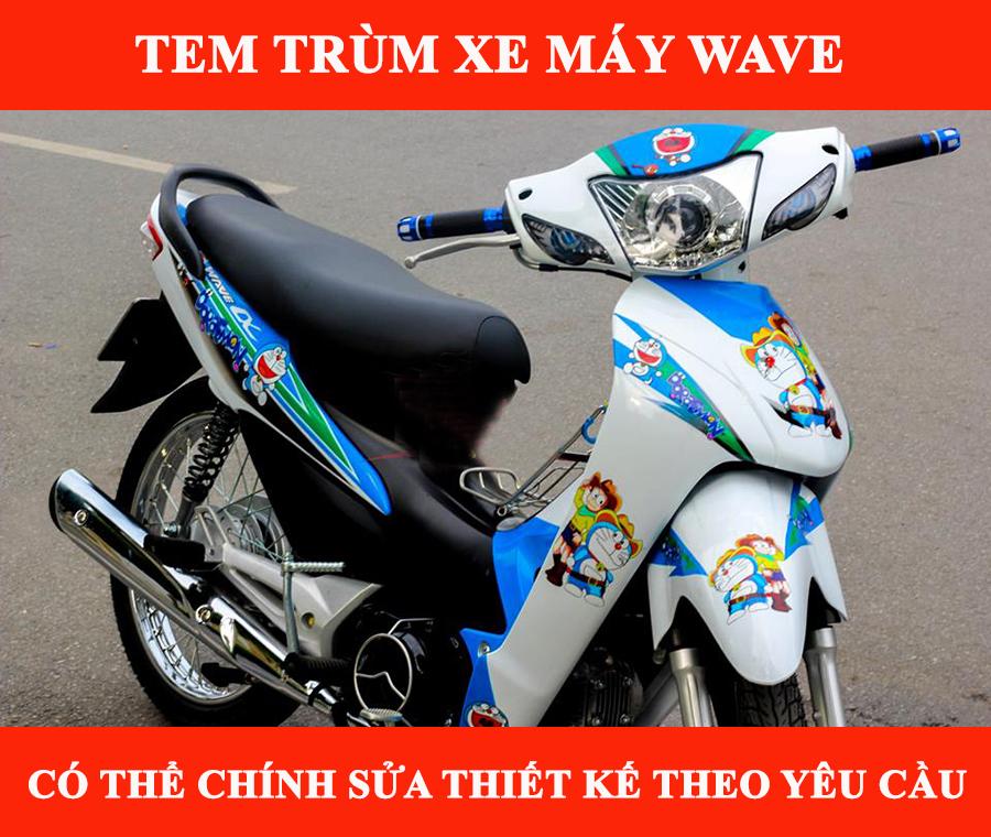 Tem trùm xe wave alpha 100 xanh dương trắng doremon (đời 2006 - 2016) - Độ dán team trùm decal xe máy wave alpha 100 xanh dương trắng doremon - Team trùm decal xe máy wave rẻ đẹp và chất