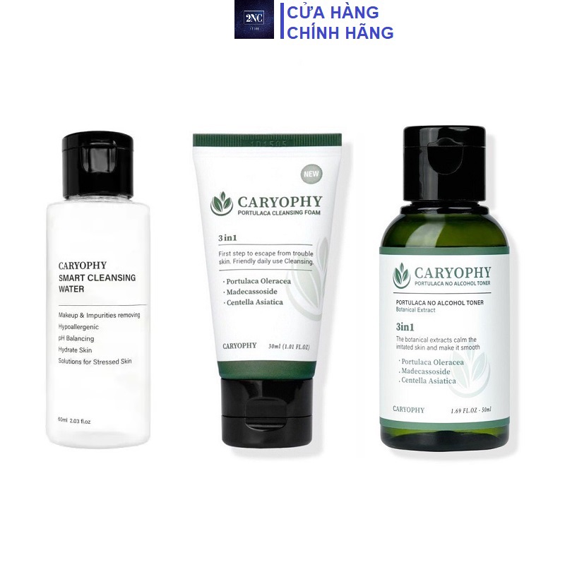 Bộ 3 Sản Phẩm Caryophy Portulaca Mini Size (Tẩy trang 60ml + Sữa rửa mặt 30ml + Toner 50ml)