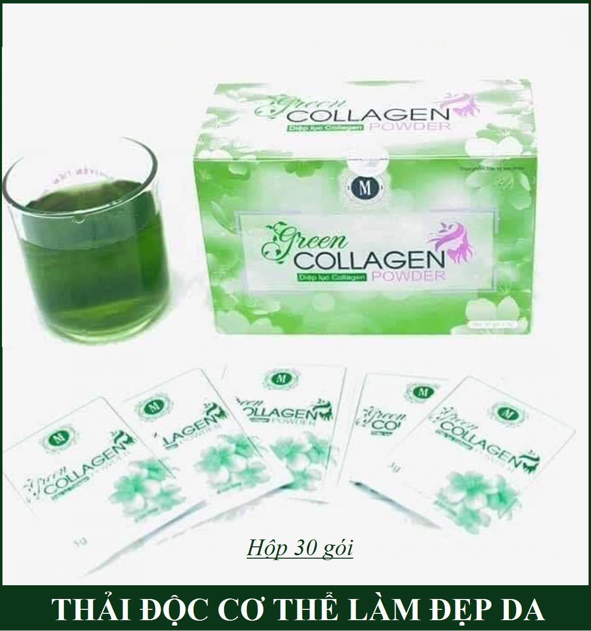 Trà diệp lục COLLAGEN POWDER thanh lọc cơ thể làm đẹp da mặt hộp 30 gói x 3g