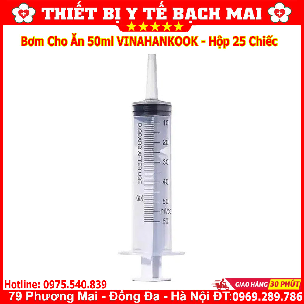 Bơm Cho Ăn 50cc Vinahankook - Bơm Tiêm Ăn 50ml/cc [Hộp 25 Chiếc]