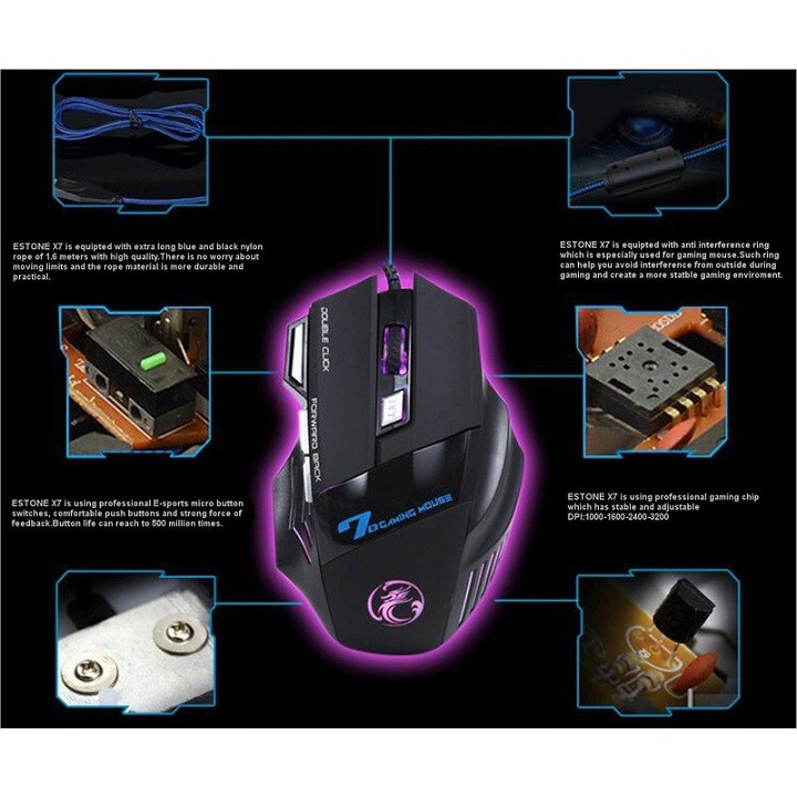 Mouse game iMICE X7 dây dù led 7 màu / Chuột Chơi Game