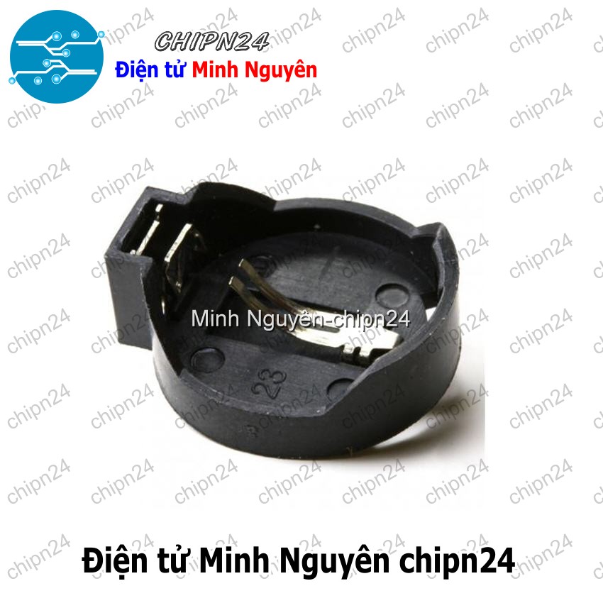 [3 cái] (F138.1) Đế Pin CR2032 DIP Nhựa Đen, Đế pin CMOS - HH000605