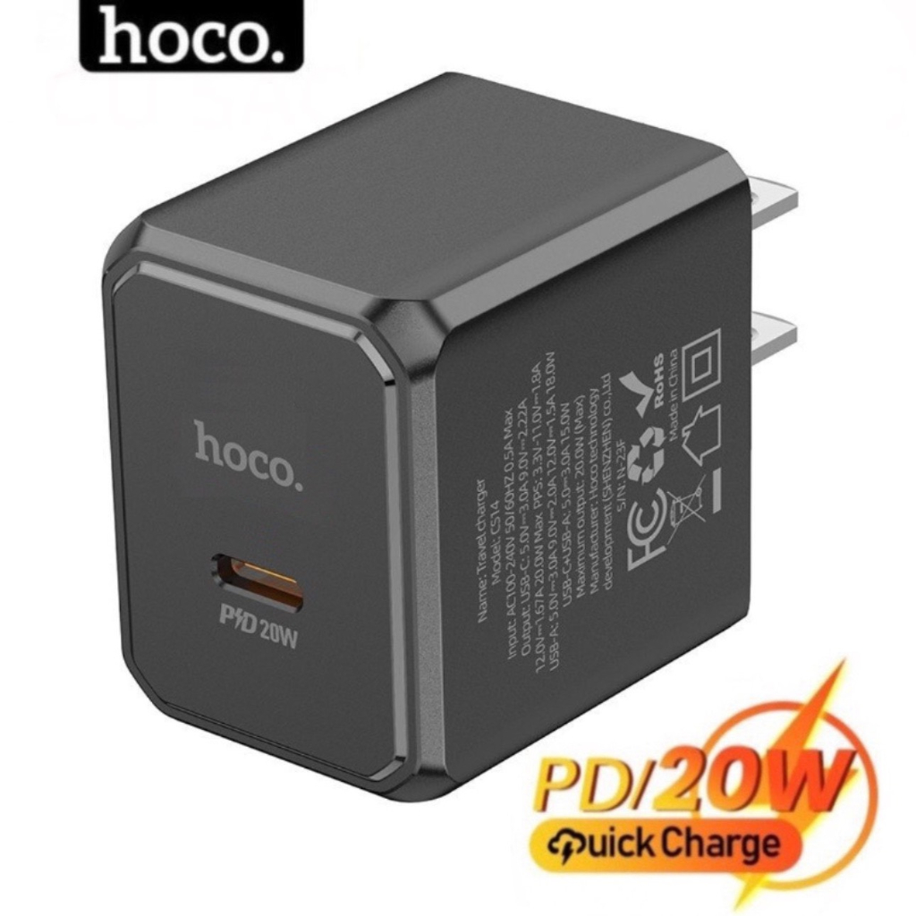 Củ sạc nhanh 20w chính hãng Hoco mầu đen Bộ sạc cao cấp pd20w dùng cho ip iphone 11 12 13 14 x xsmax samsung xiaomi...