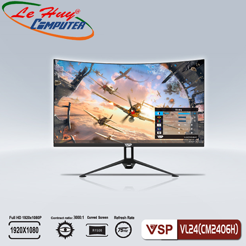Màn hình máy tính cong vsp vl24 24inch fullhd 75hz đen