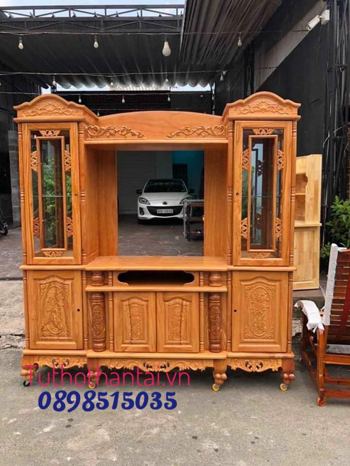 Kệ Tivi Gỗ Gõ Đỏ Cột Nho Kèm Tủ Rượu