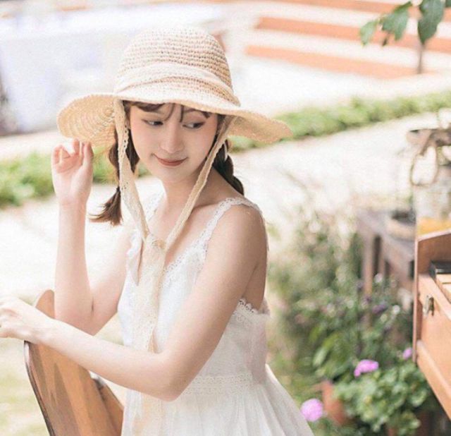 Nón cói mềm dây cột nơ ren đi biển